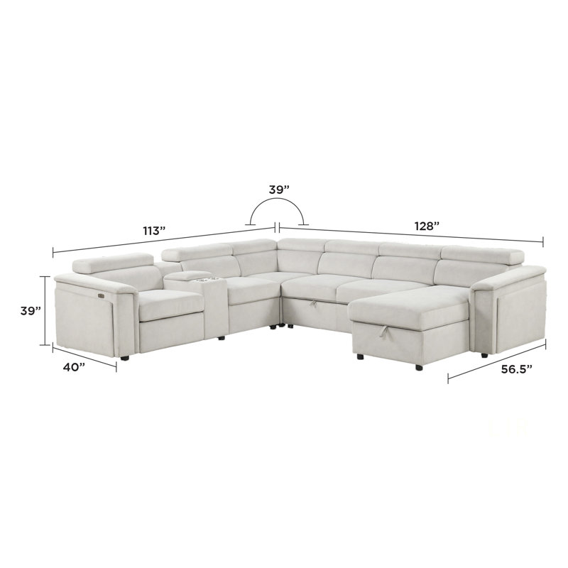Canapé-lit modulaire inclinable électrique avec rangement durable Harvey
