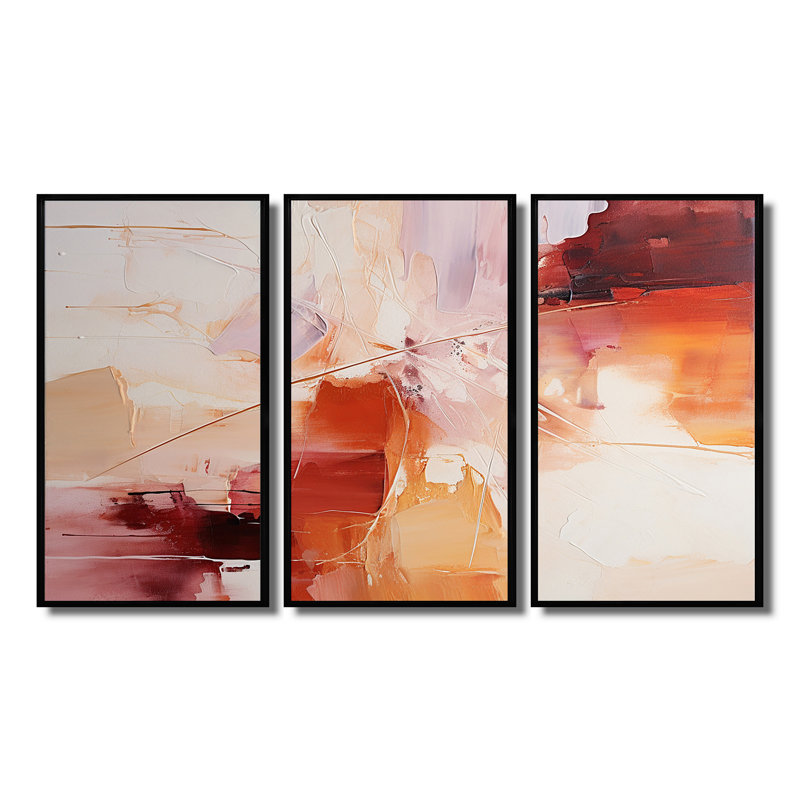 Ensemble de salon déco triangulaire rouge orange - Collages abstraits, Cadre flottant noir, H 40 po x l 60 po x P 1 po
