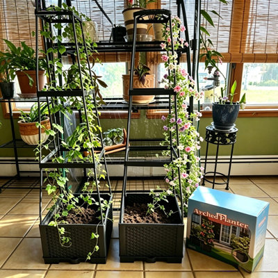  Boîte de 2 pots à fleurs surélevés pour jardin avec tomates et treillis, cage à tomates 44,8 po avec treillis trapézoïdal
