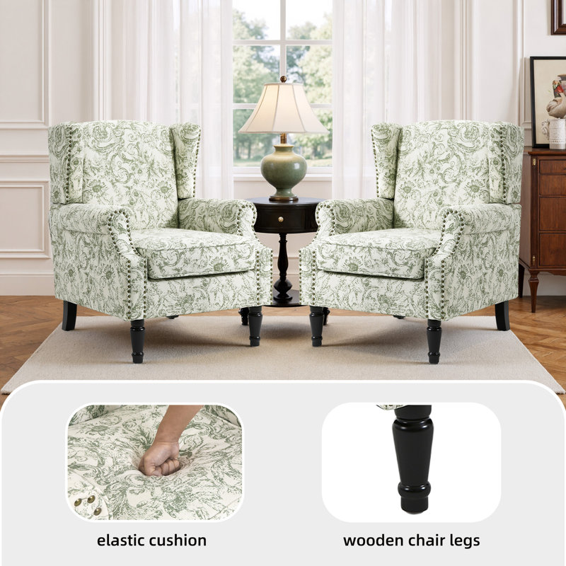 Upholstered Accent Chair, Rococo Green Polyester/Black