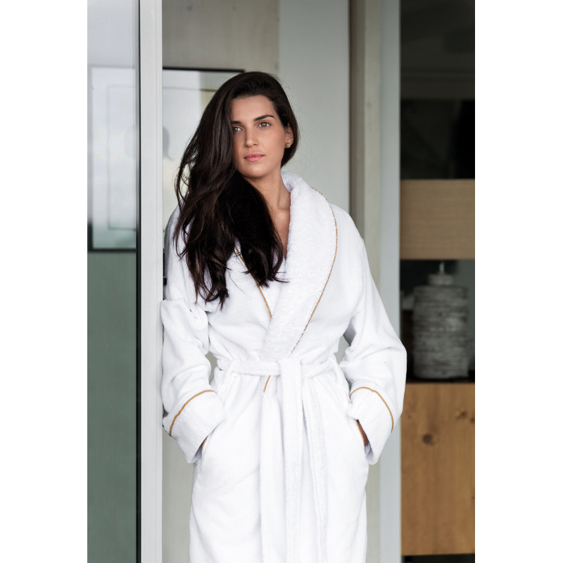 Portobello 100% Cotton Terry Cloth Gender Neutral Mid-Calf Bathrobe with Pockets and Hood, L, Gold