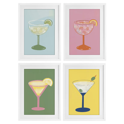 Ensemble de 4 sous-verres encadrés stylisés et amusants, par Robin Maria