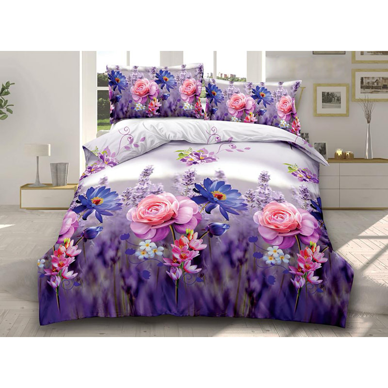 Chiasson 3D Design Complete Bedding Set Floral Fitted Sheet Duvet Cover With Pillow Case., Double - 2 Standard Pillowcases