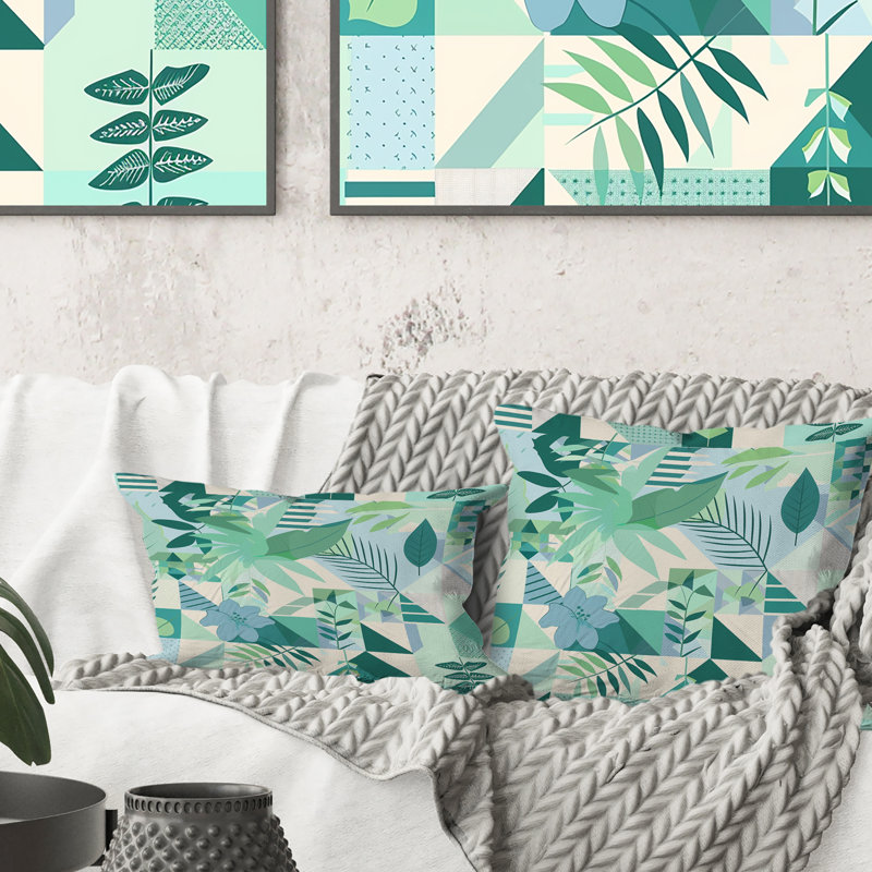 Motif de plantes géométriques - Coussin décoratif géométrique, H 16 po x l 16 po, Vert