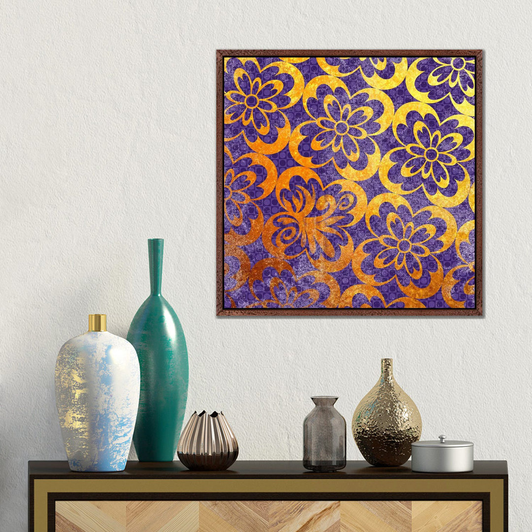 Flourished Floral In Gold With Purple Patterns von 5by5collective - Gallery-Wrapped Canvas Giclée on Canvas