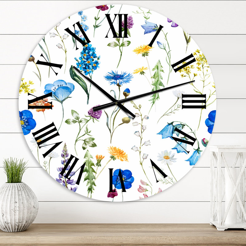Blue Wild Flowers - Horloge murale traditionnelle, Moyenne