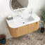 Meuble-lavabo de salle de bain, grande armoire de rangement flottante murale en bois massif à bords arrondis avec 2 portes latérales, lavabo en céramique blanche sans robinet, pré-assemblé