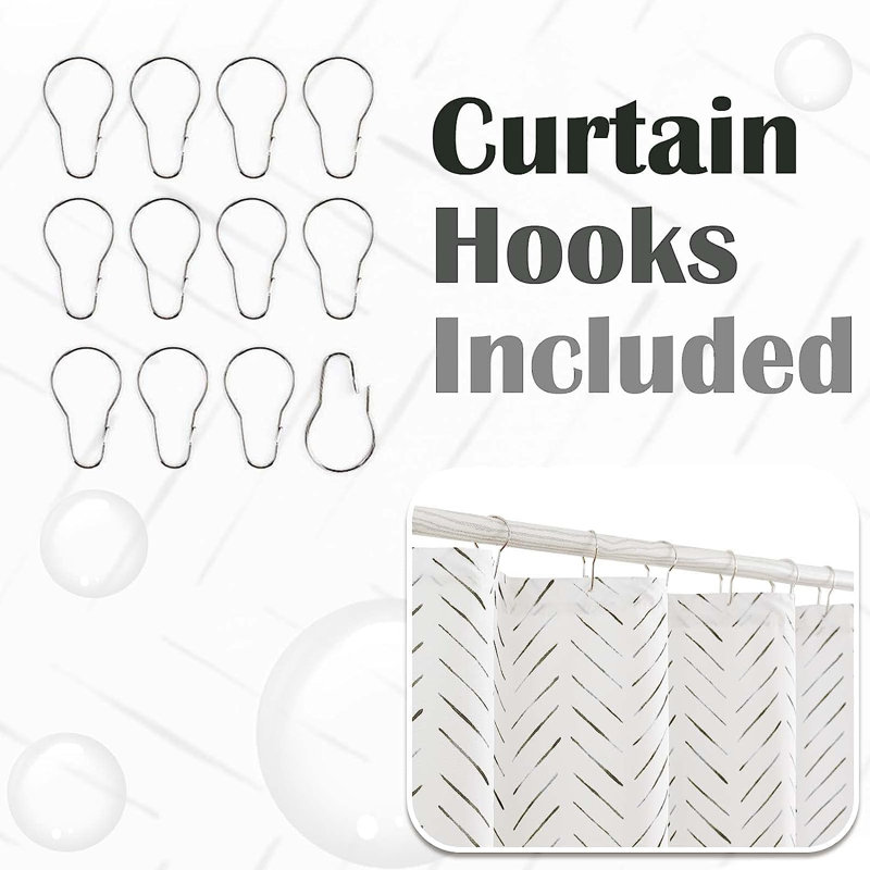 Black and White Chevron Fabric Shower Curtain with Hooks