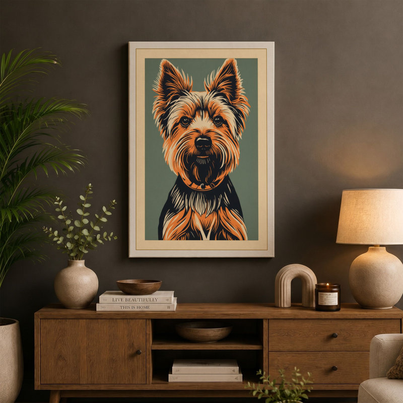 Alert Terrier Rustic - Wrapped Canvas, 24x16 - 61.0 x 40.6 cm, Ochre Border