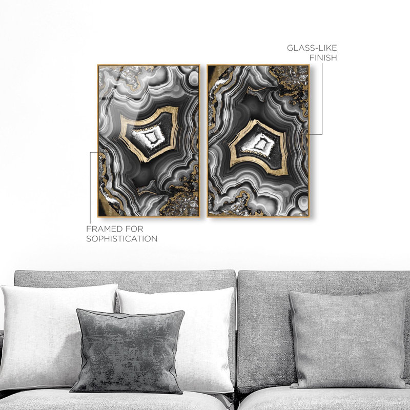 Oliver Gal Noir AdoreGeo Ensemble Abstract - Framed Acrylic Glass Wall Art, 25" H x 17" W, Gold