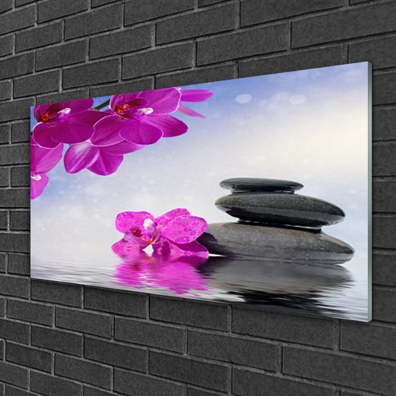 Floral Flower Stones - No Frame Print on Glass
