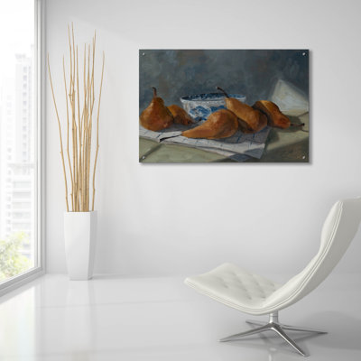 Art mural en verre épique «Delightful Pears 2» par Marian Parsons, 36 po x 24 po