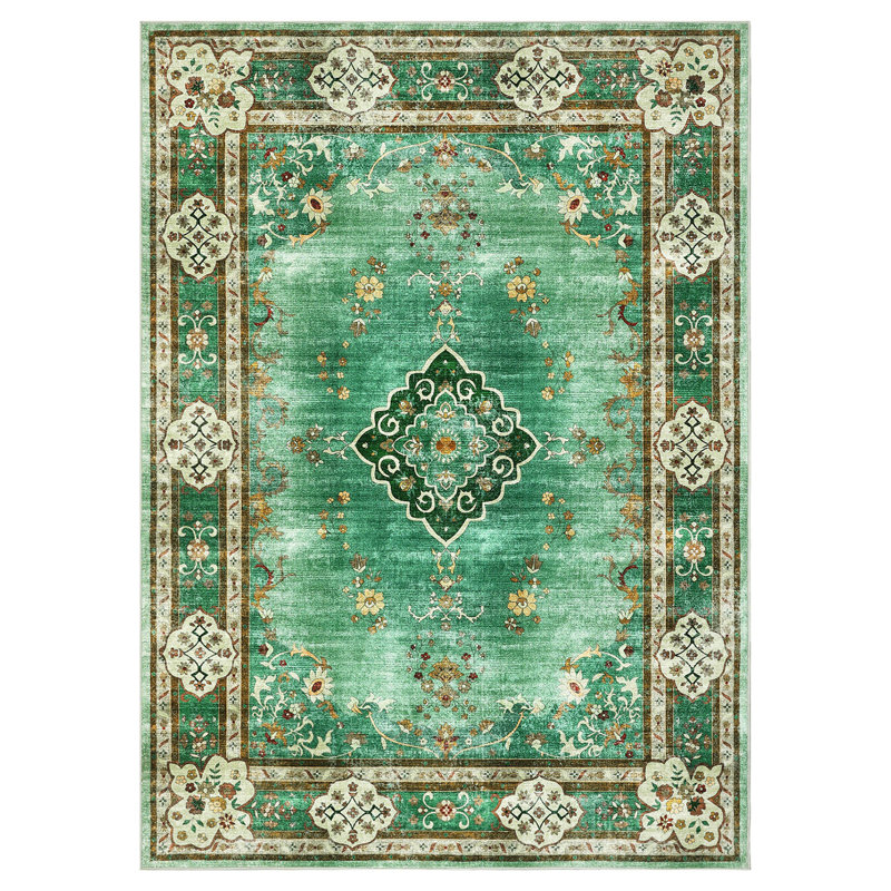 Floral Washable Rugs ,Rugs for Living Room Boho Area Rug,Vintage Rugs for Bedroom Girls Non Slip Low Pile -Thin Large Carpet for Farmhouse,Dining Room,Kids Playroom