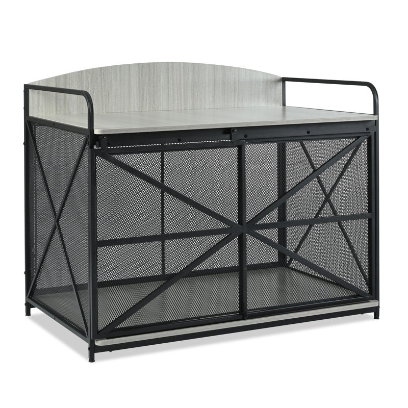 Cage pour chien avec portes coulissantes en métal, Gris