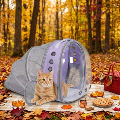 Carrier Backpack with Rear Expandable Bubble Section for Large Cats, Kittens, and Dogs, Built for Hiking, Traveling, and Outdoor Use, Purple Finish with Back Expansion Capability