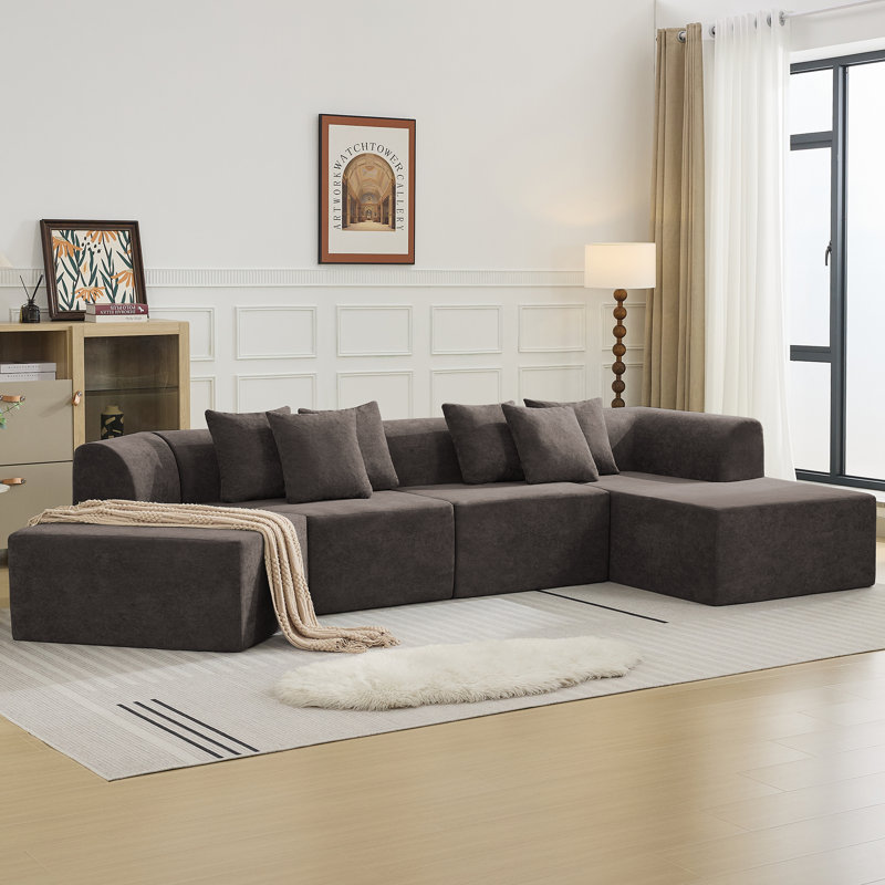 Canapé modulaire surdimensionné Boneless de 139,8 po avec mousse à mémoire de forme et design incurvé, Brun