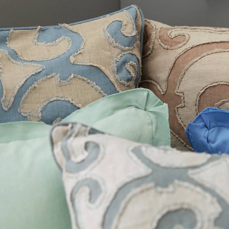  Coussin Lin, 18 po x 18 po, Aqua / Gris clair, Polyester