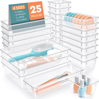 25-piece Clear Plastic Drawer Organizer Set