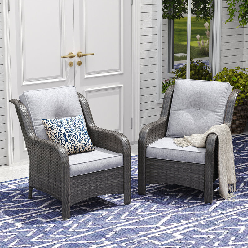 Élégant canapé simple en rotin tissé pour l'extérieur, Coussin gris / cadre gris