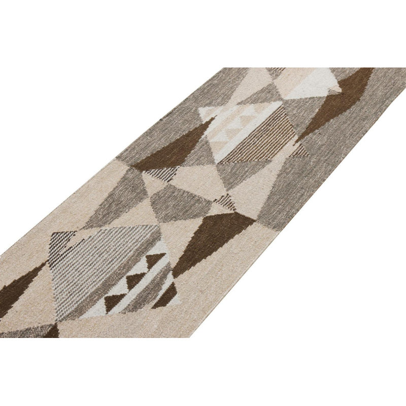 Scandinavian Handmade Kilim Wool Geometric Area Rug, Runner 3' x 8'