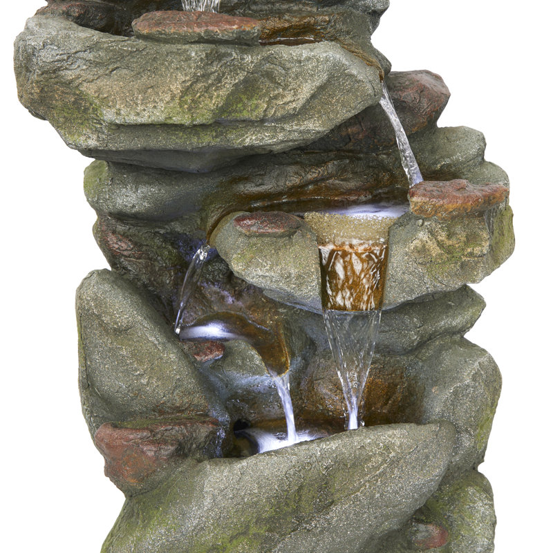 Outdoor Rock Fountain with Lights