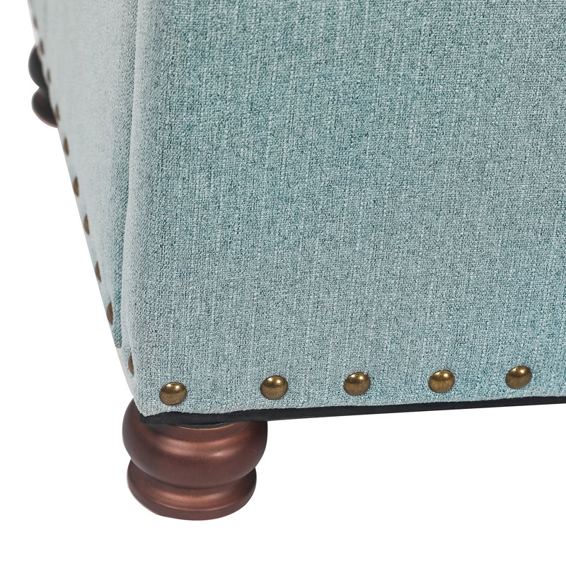 Pouf rembourré Demy de 47 pouces pour salon et chambre à coucher, Mélange de lin bleu