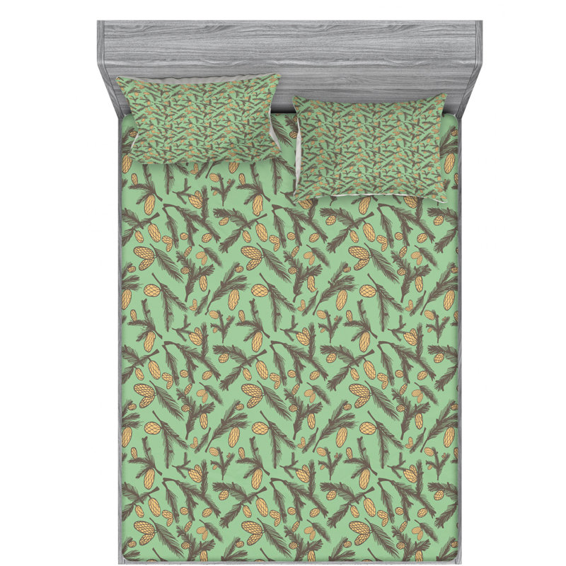 Microfiber Floral Fitted Sheet, Queen Fitted Sheet with 2 Pillowcases
