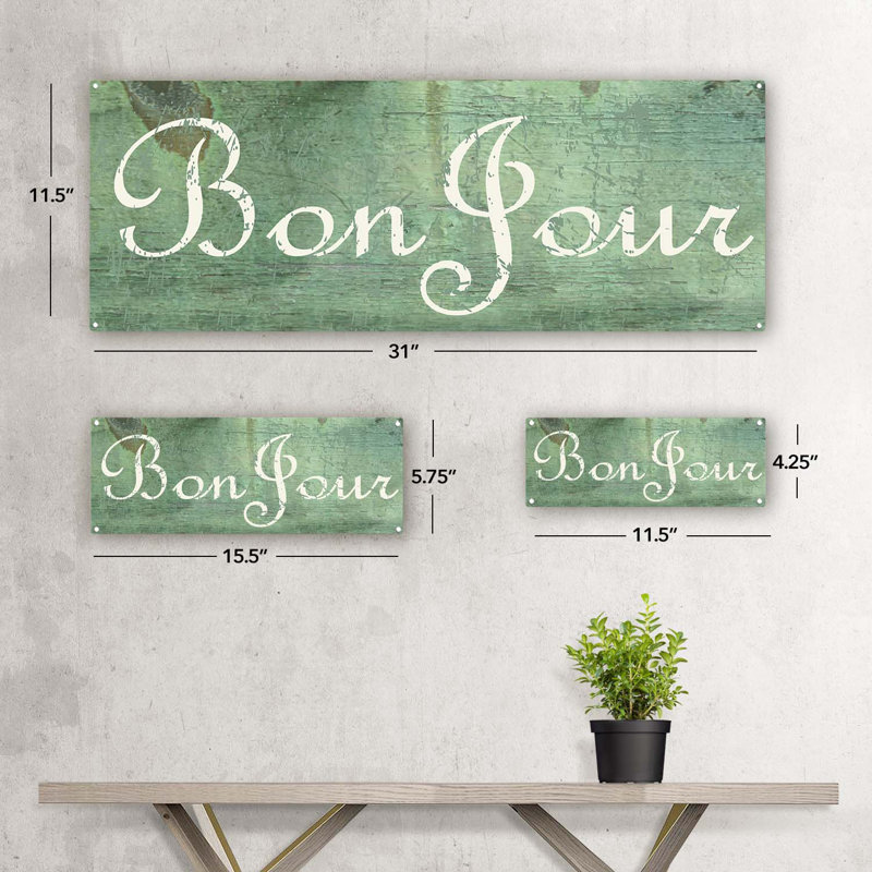 «Green Bon Jour Metal Sign» sur, H 5,75 po x l 15,5 po