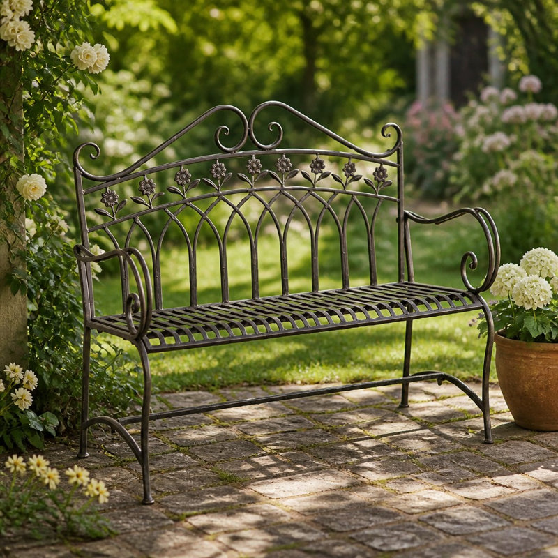 Matal Garden Bench, 99cm H x 112cm W x 63cm D, Green
