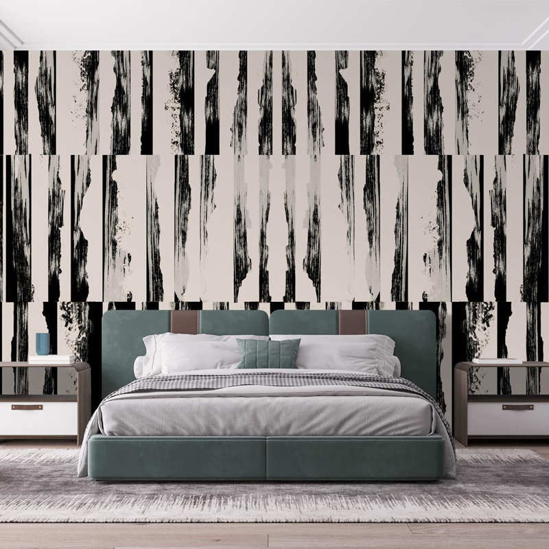 Artistic Birch Tree Abstract Black and White Patterns, 168" L x 108" W