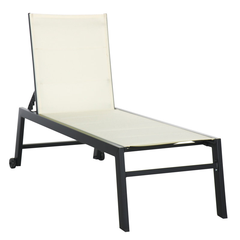 Chaise longue d'extérieur à structure en acier avec roulettes, Blanc