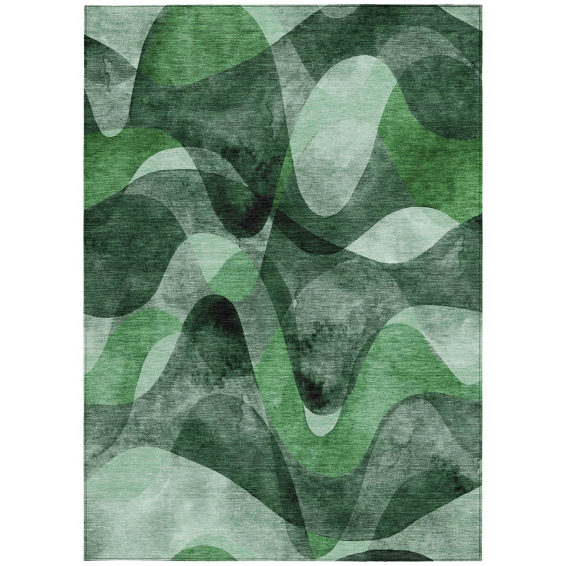 Tapis extérieur lavable antidérapant abstrait vert 10 pi x 14 pi