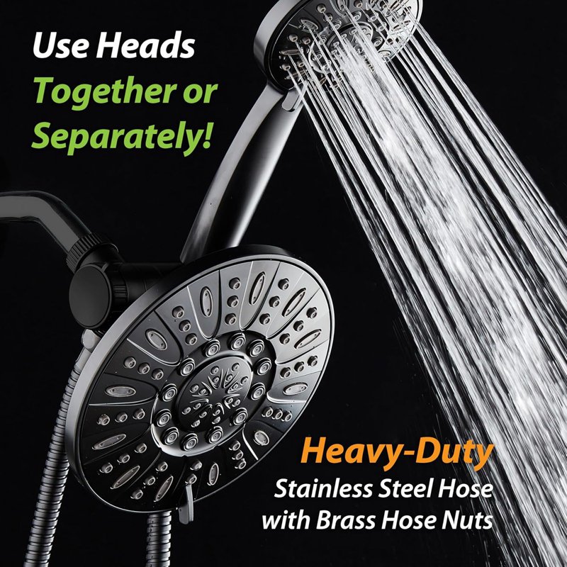 Dual 7" Rainfall Shower Combo - Matte Black Finish, 6 Settings, 2.5 Gpm