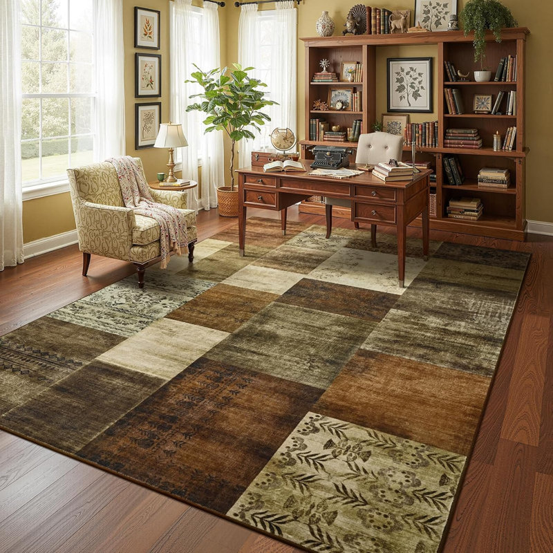 Tapis à motif géométrique rétro Vintage, Brown, Rectangle 8' x 10'