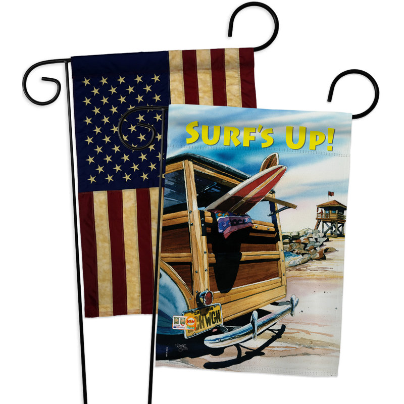 « beach wagon », décoration de polyester de 2 côtés en polyester 19 po.  drapeau de jardin