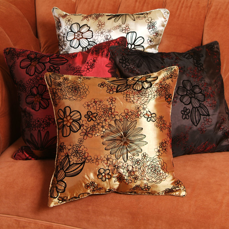 Silky Bloom Design Floral Reversible Pillow Cover, Gold