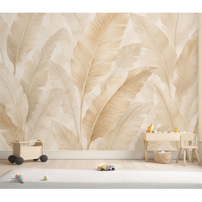 Wall Mural Peel and Stick Wallpaper Monochrome Tropical Banana Leaf Neutral Beige Tones Self-Adhesive Removable Contact Paper Wall Decor for Living Room Bedroom 69"H x 96"W