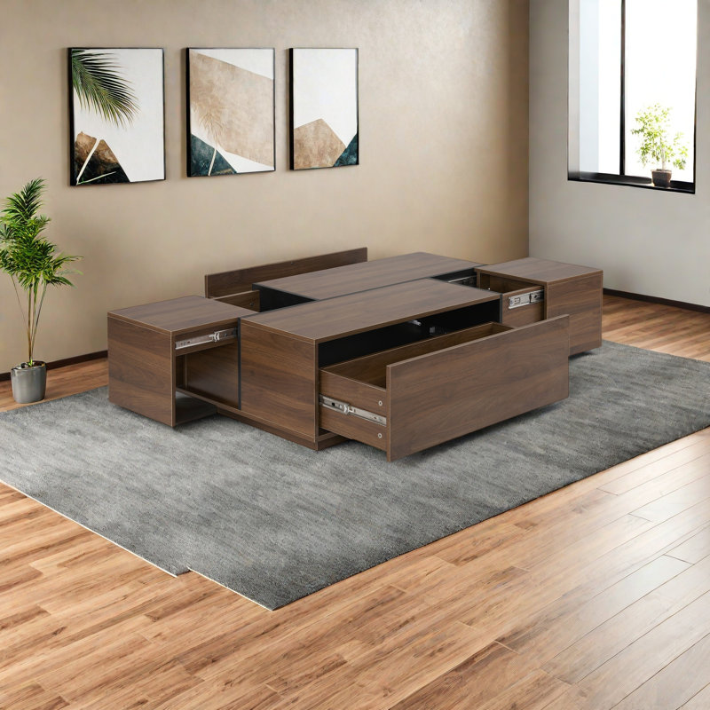 Table basse rectangulaire à plateau coulissant avec 2 tiroirs et 2 rangements cachés pour le salon 47,2 po