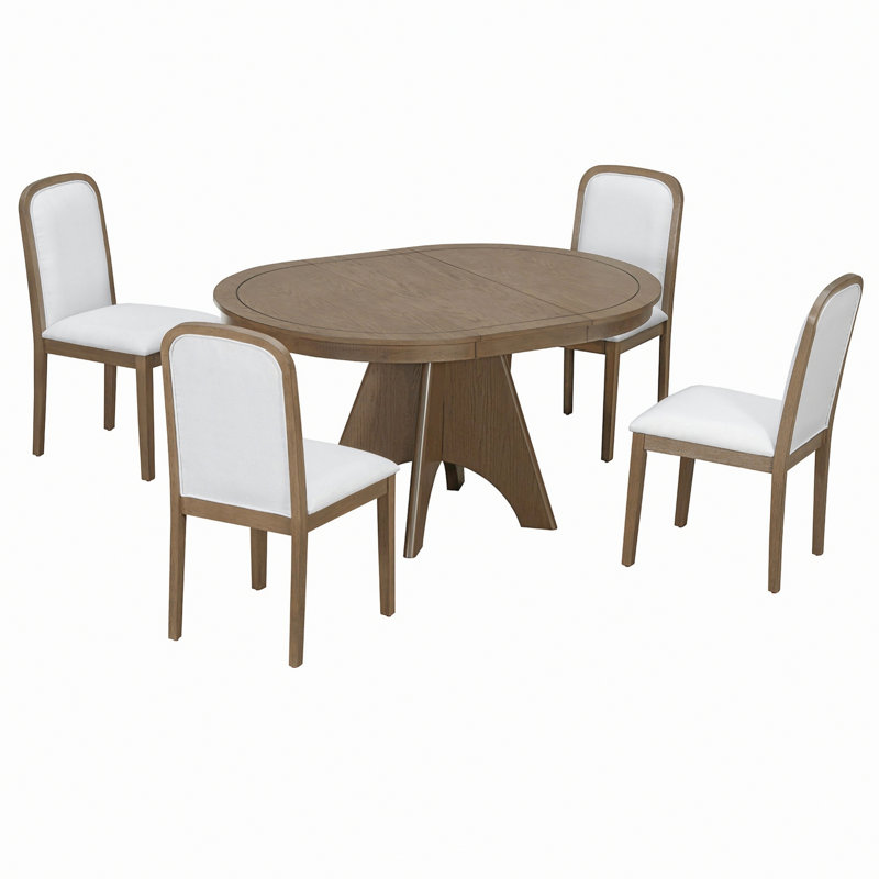 Ensemble de table de salle à manger extensible 5 pièces, table à abattants cachée et 4 chaises rembourrées, Espresso