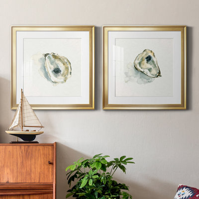 Old Salt Shell I - Oyster And Shell Studies Wall Art, Matted and Framed Under Acrylic Glass, Set of 2, Coastal Wall Art for Living Room
