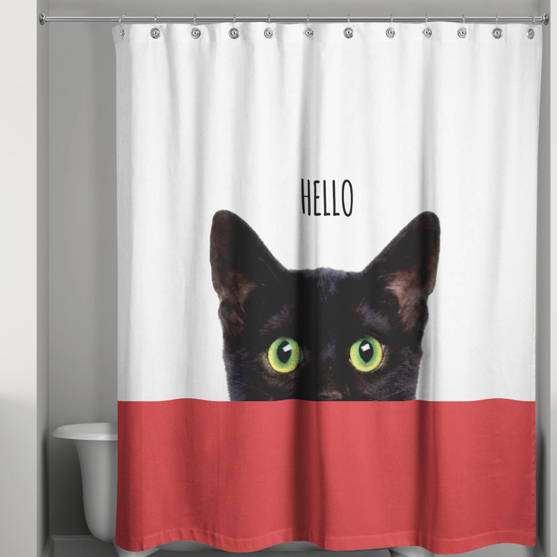 Rideau de douche simple Cats Collection, Blanc / Rouge