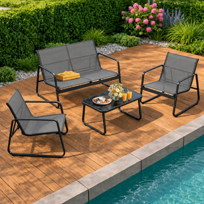 Kameliya 4-Piece Outdoor Patio Conversation Set with Loveseat, 2 Lounge Chairs, and Coffee Table