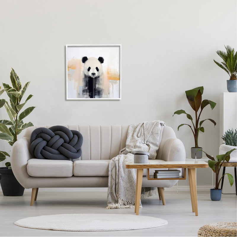 Panda abstrait, H 24 po x l 24 po x P 1,5 po, Estampe numérique encadrée blanc bord de mer