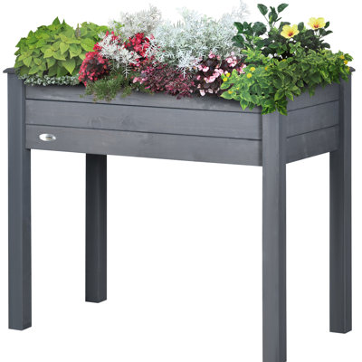 Elevated Dark Gray Wooden Garden Bed With Legs 34"X18"X30" - Self-Draining Planter For Backyard, Patio, Balcony: Veggies, Herbs, Flower Plants 34"X18"X30", And