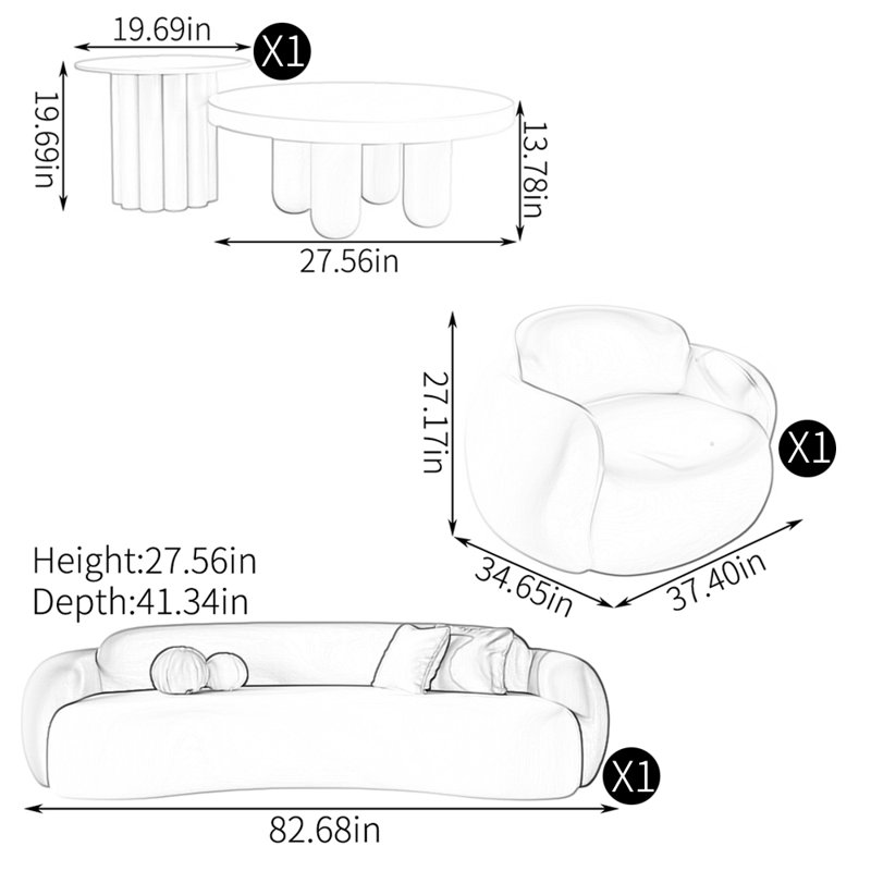 Simple curve two-colour sofa tea table combination