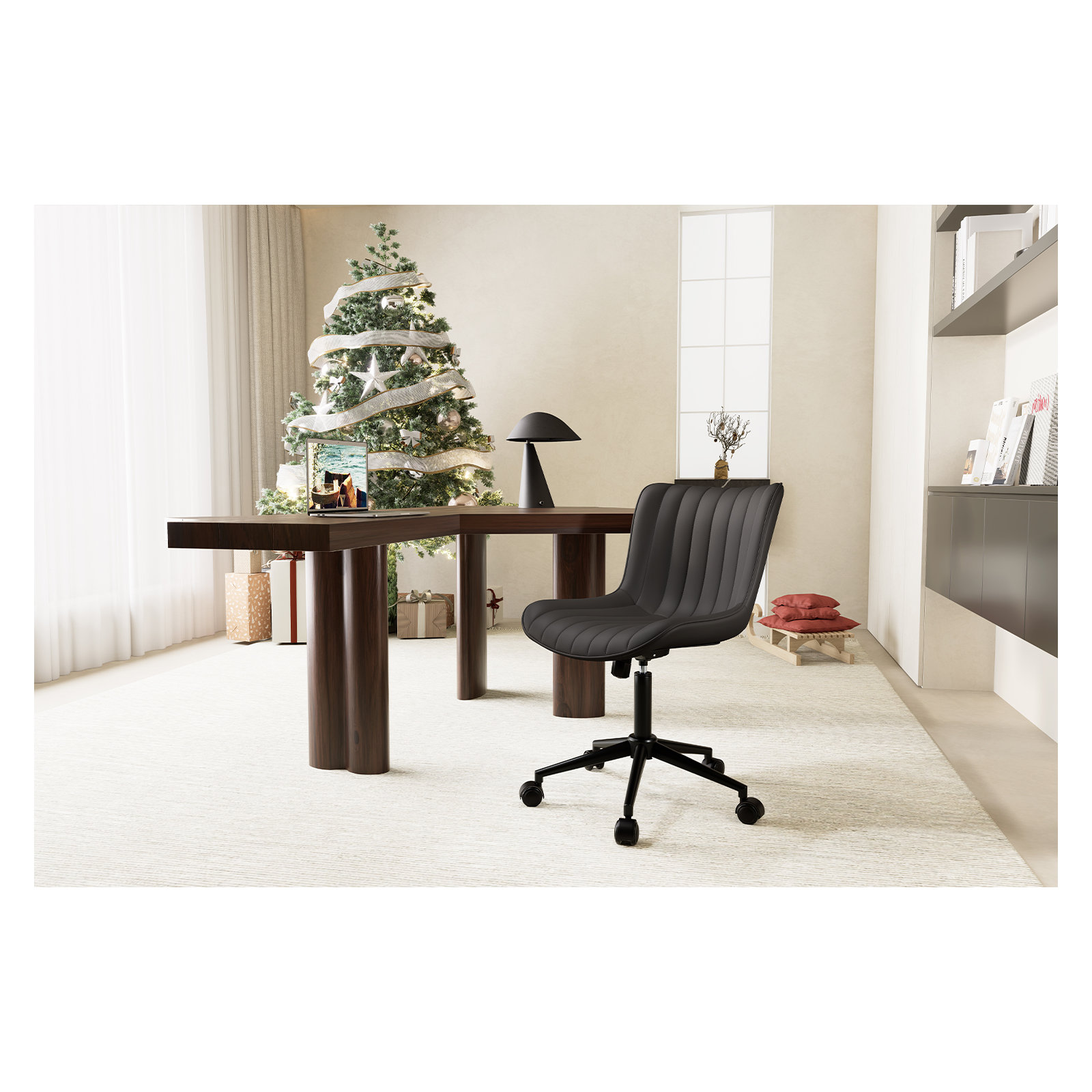 Brionni Leather Swivel Task Chair with Casters, Black Seat/ Black Frame