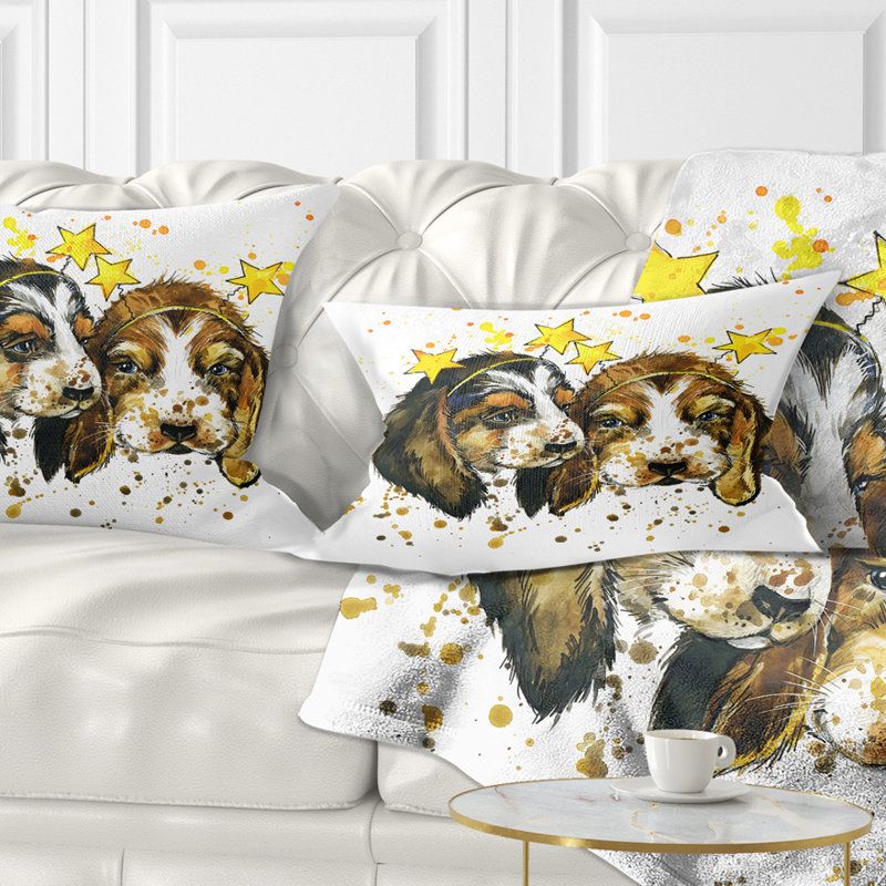 Drôle de chiot avec aquarelle - Coussin décoratif imprimé animal