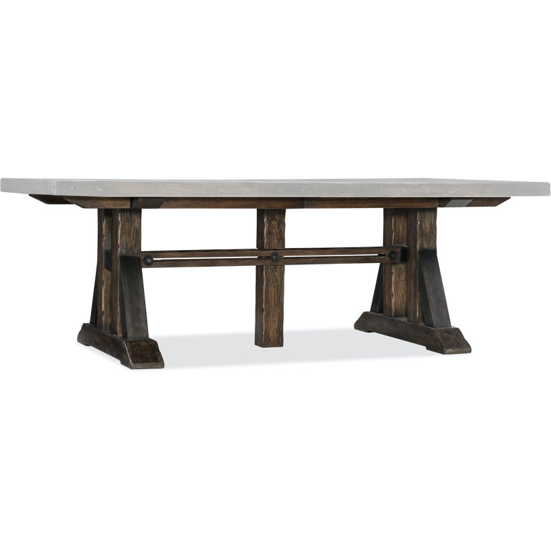 Dark Wood Extendable Trestle Dining Table with Leaves