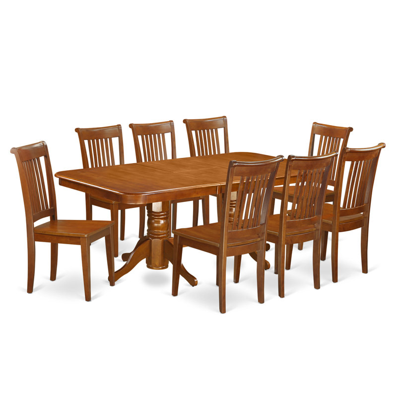 9 Piece Kitchen Table Set Includes a Rectangle Dining Table with Butterfly Leaf and 8 Dining Room Chairs, Saddle Brown