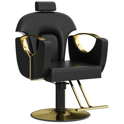 Reclining Barber Chair, 360° Swivel Hydraulic Salon Chair with Adjustable Headrest, 330LBS Heavy-Duty & Noise-Free, Stain-Resistant PU Leather for Salon & Spa (Black)